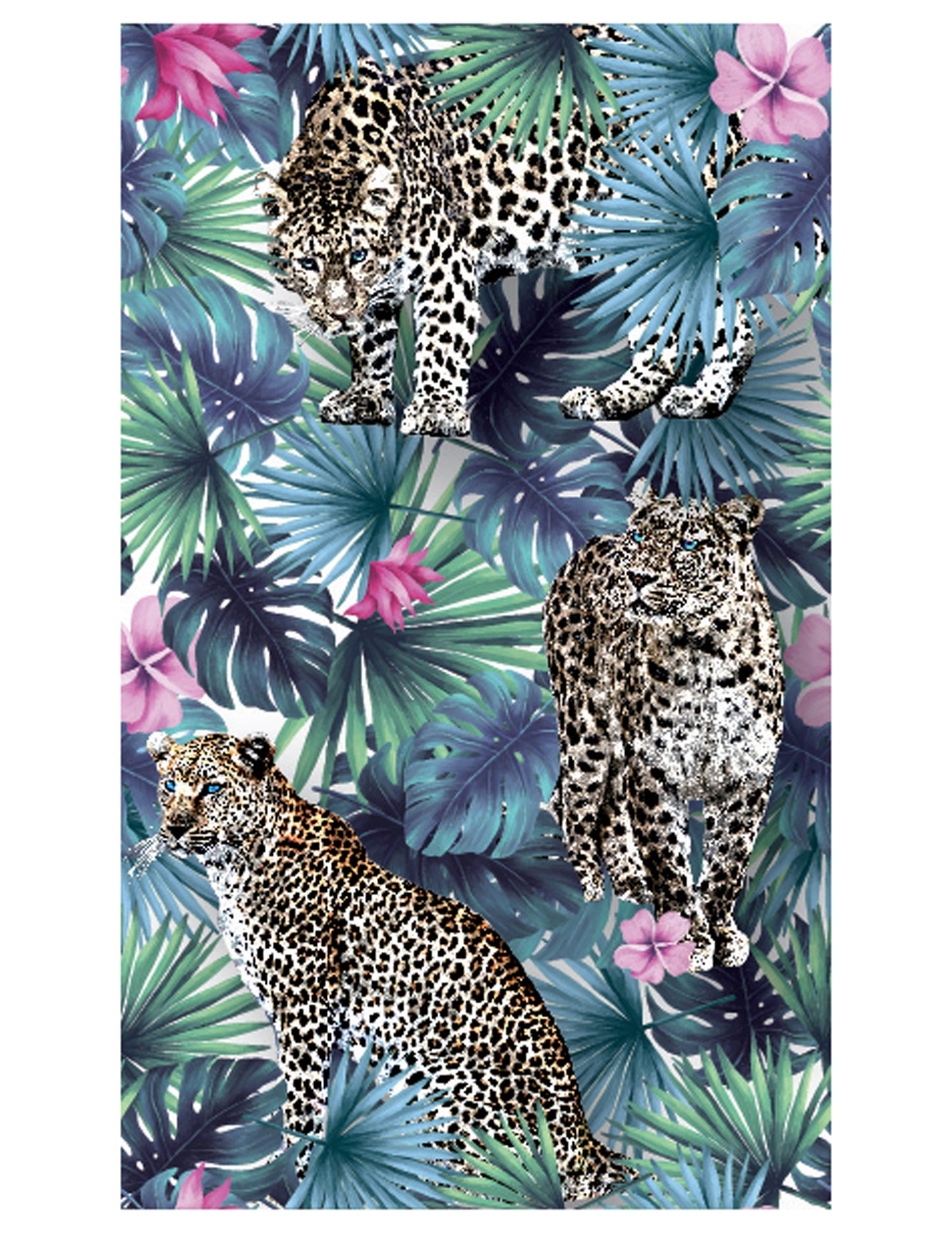 Chemin de table en tissu non tissé léopard jungle pour décoration tropicale à motifs de léopard et feuillage bleu et vert