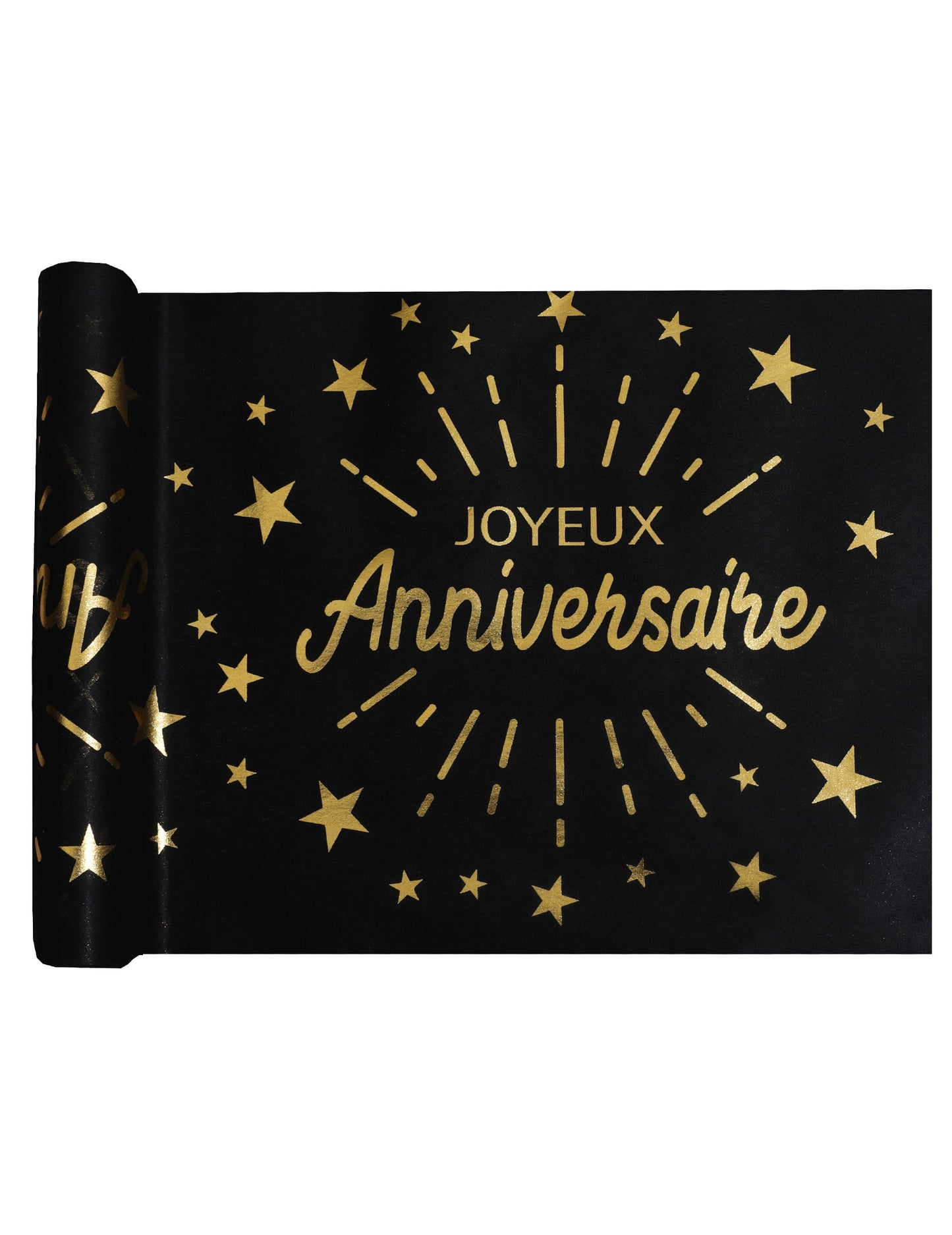 Chemin de table intissé anniversaire pour fête noir et or déco chic
