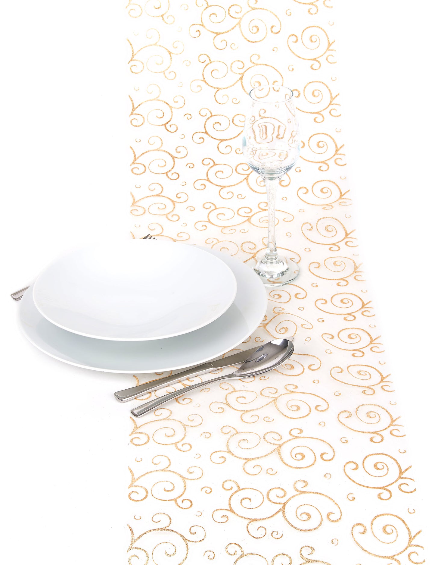 Organza Golden Table Arabesques cu paiete 28 cm x 5 m