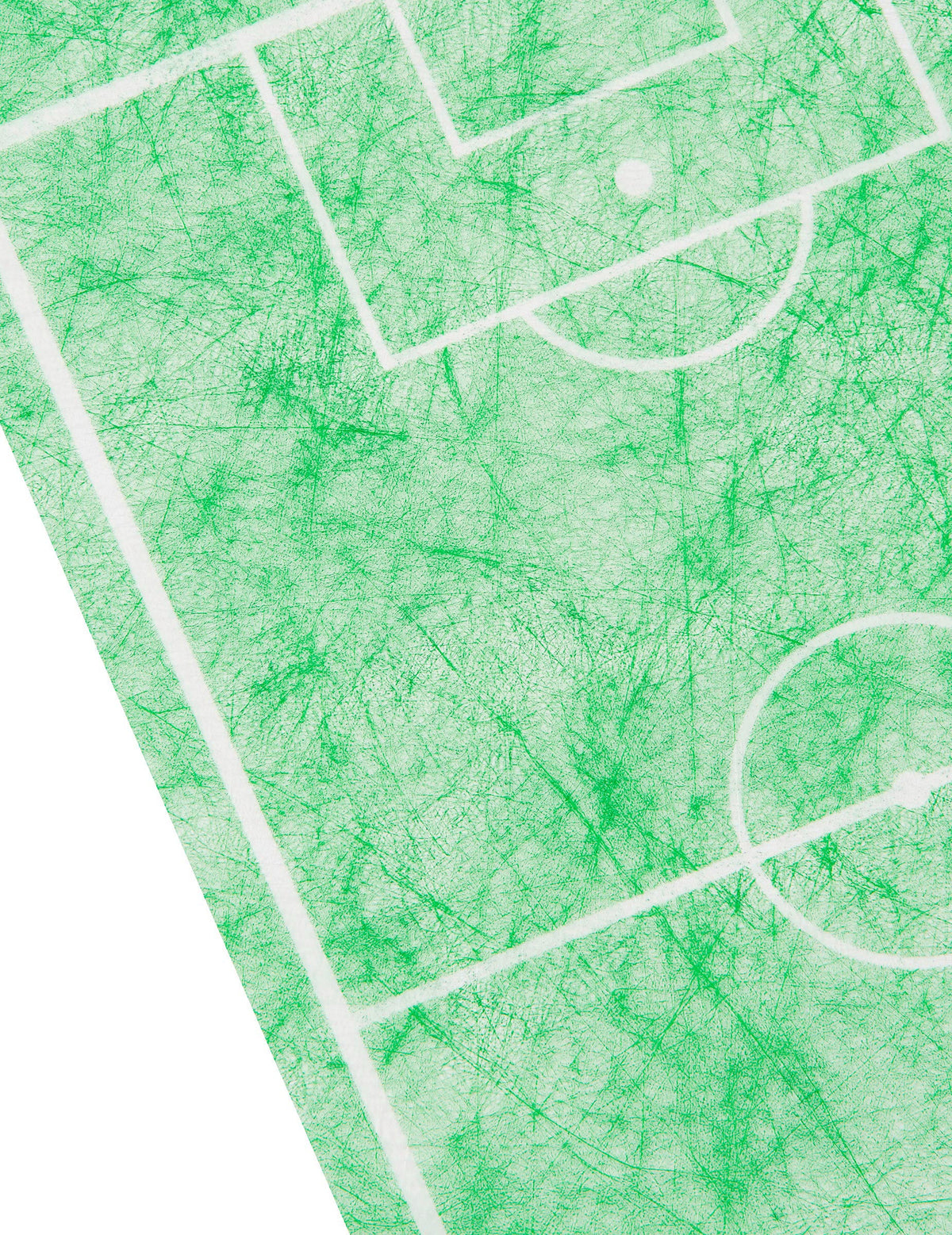 Prim-plan asupra materialului nețesut al feței de masă cu motiv de teren de fotbal verde