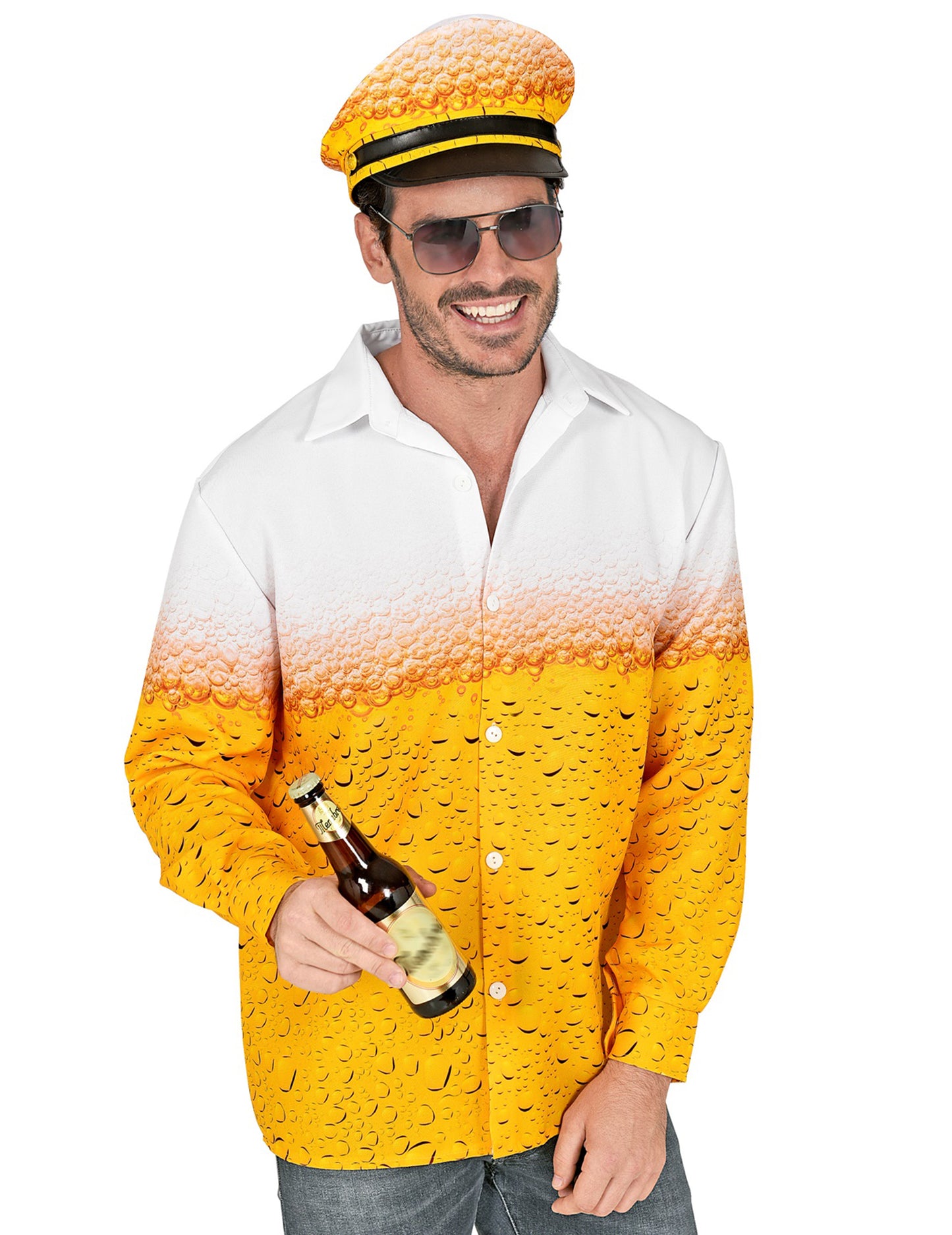 Vue de face de la chemise et chapeau bière pour adulte