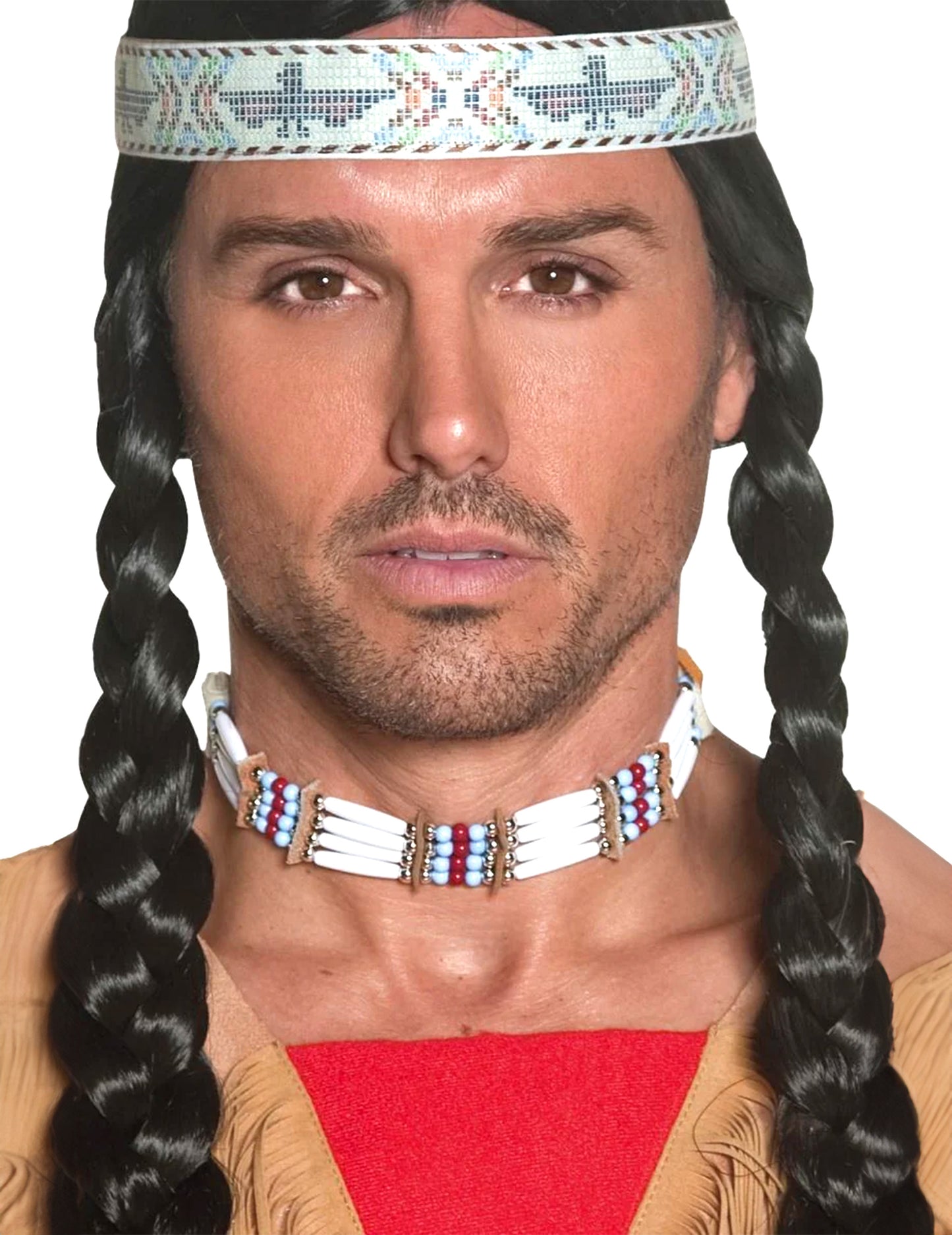 Collier indien pour adulte blanc rouge et bleu