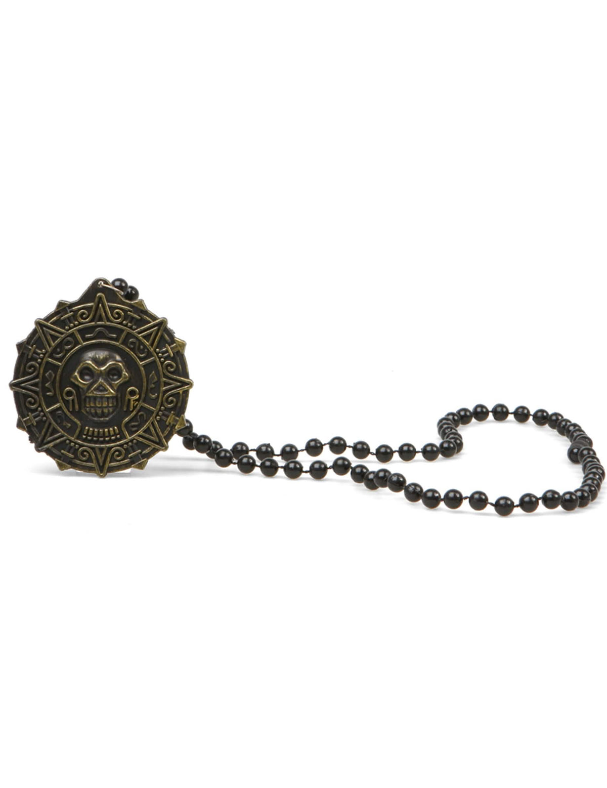 Colier de pirat pentru adult cu medalion craniu bronz și perle negre