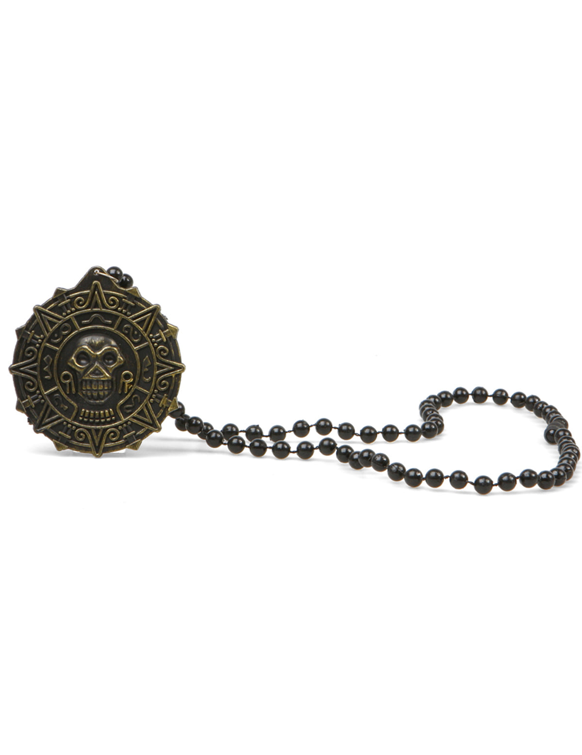 Collier pirate pour adulte avec médaillon crâne bronze et perles noires