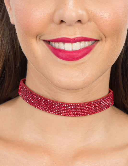 Colier choker cu strasuri roșii pentru adulți