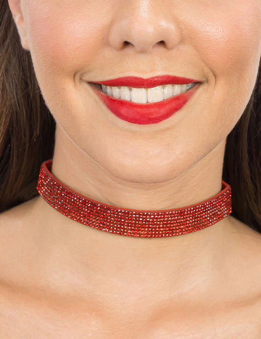 Colier choker cu strasuri roșii pentru adulți