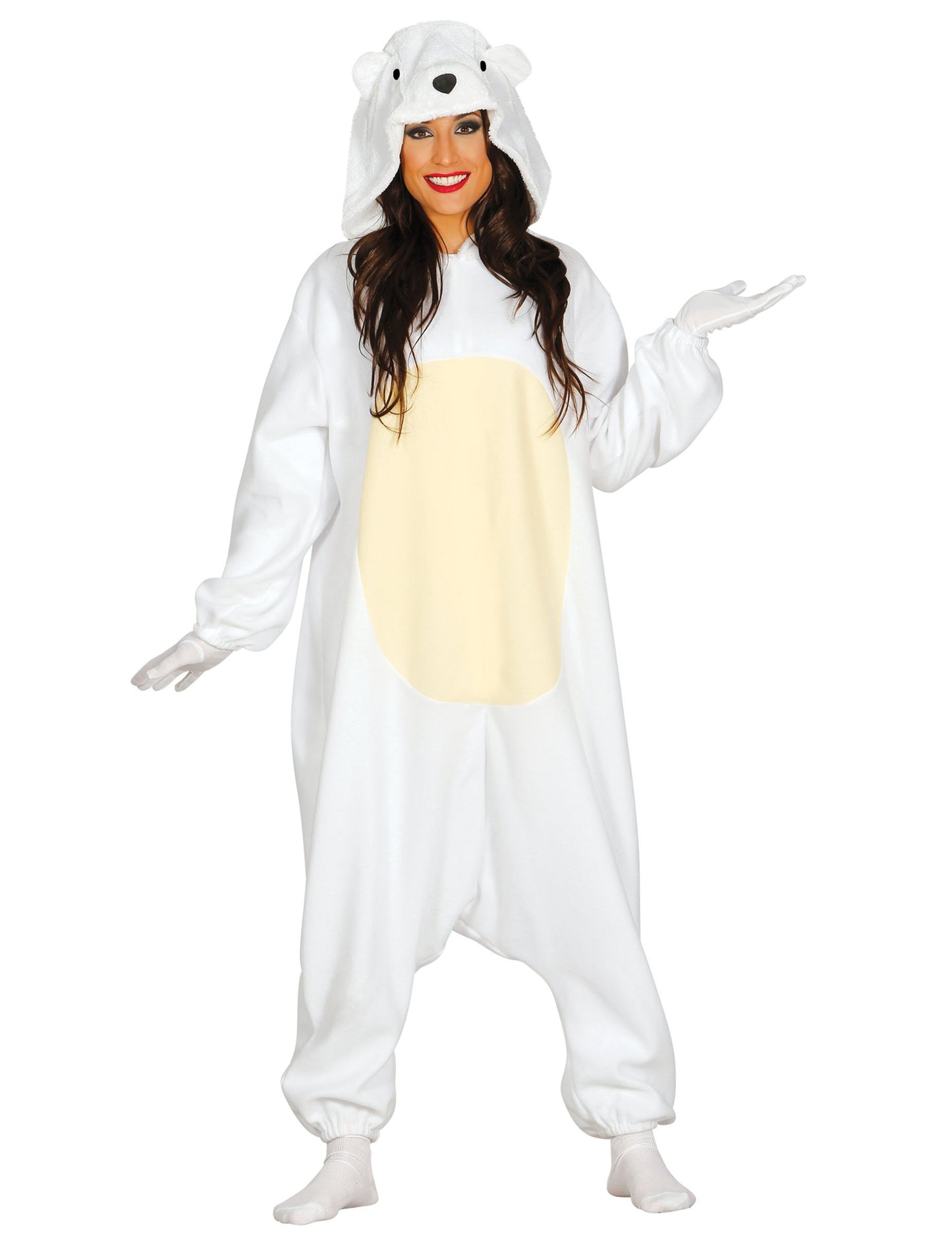Combinaison ours polaire pour femme blanche avec ventre jaune