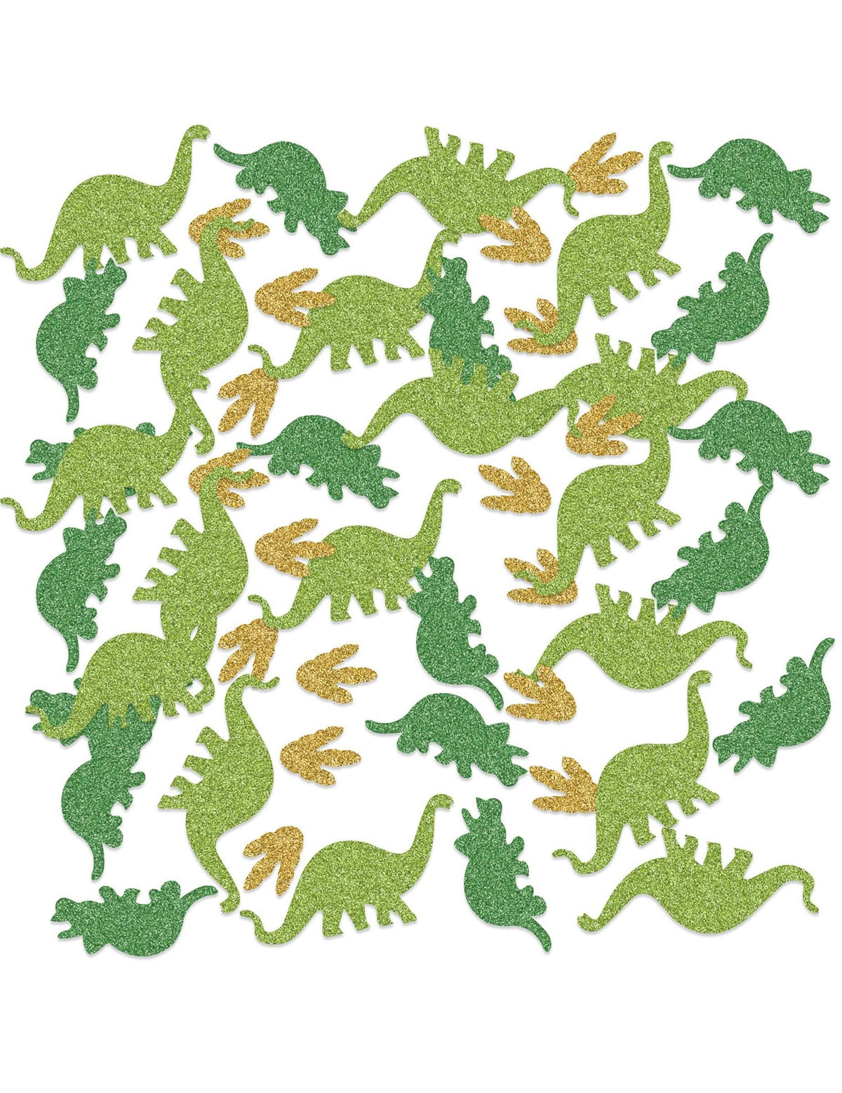 confetti de masă dinozauri cu sclipici pentru petrecere verzi și aurii