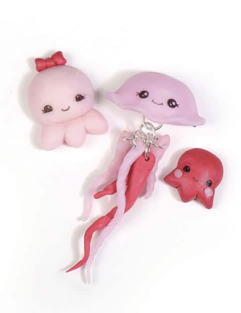 Détail des figurines du kit créatif magnets cornet surprise méduse fimo