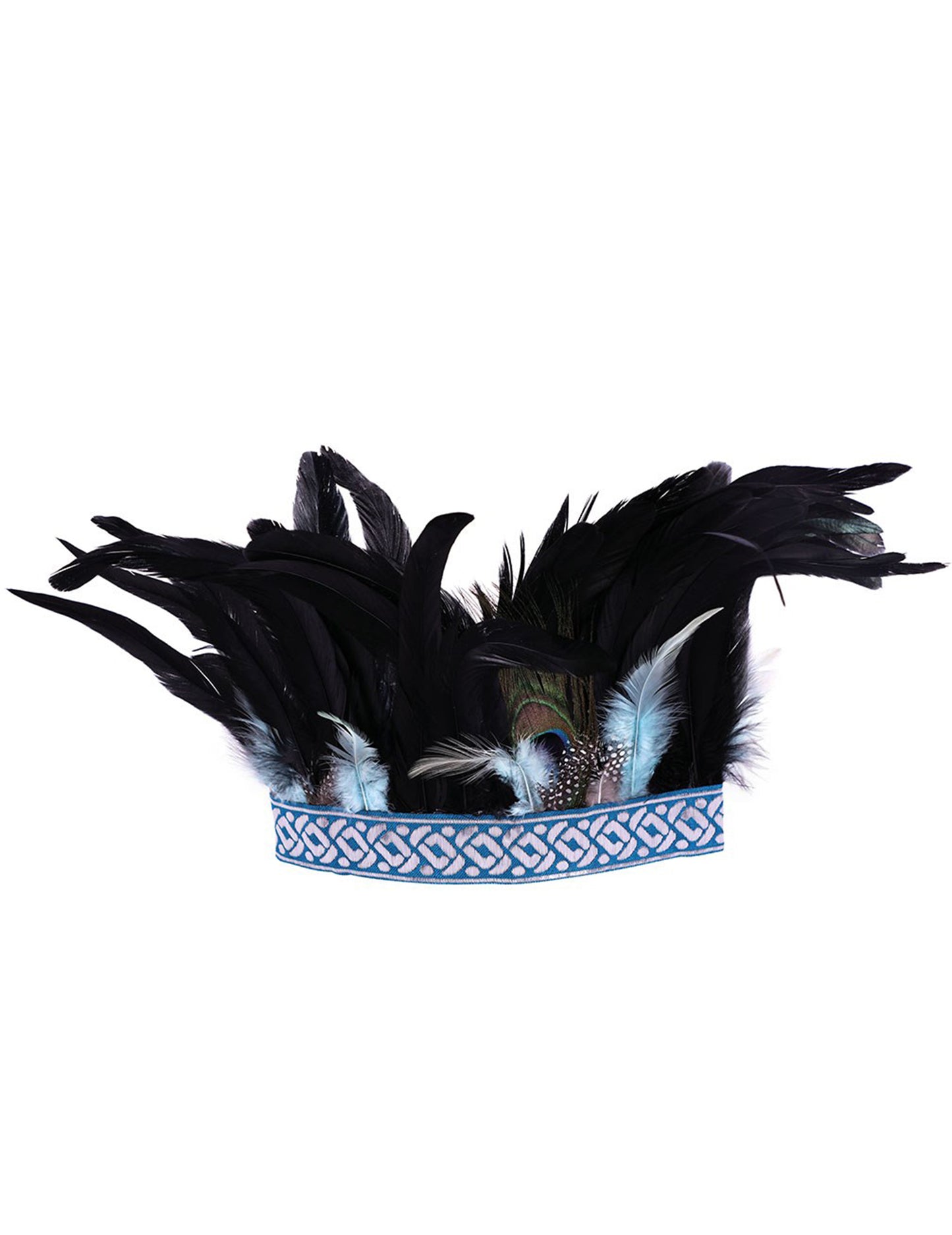 Détail des plumes et du bandeau de la couronne à plumes Aztèque pour adulte