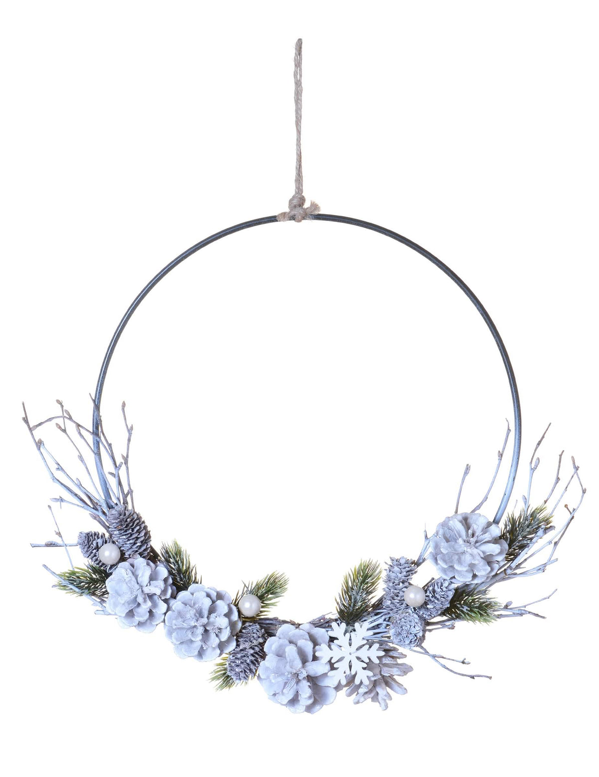 Coroană de agățat crăciun polar pentru decor, cu conuri de pin înghețate