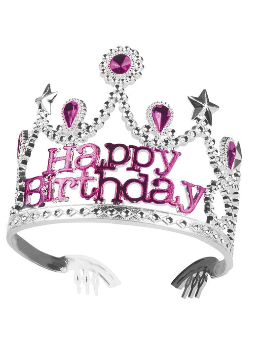 Vue de face de la couronne Happy Birthday pour fille
