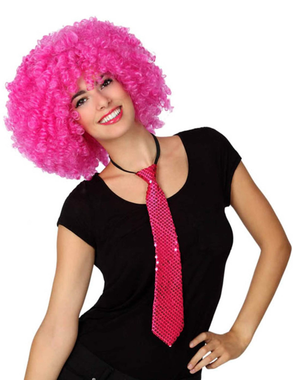 Cravată cu paiete pentru adult fuchsia