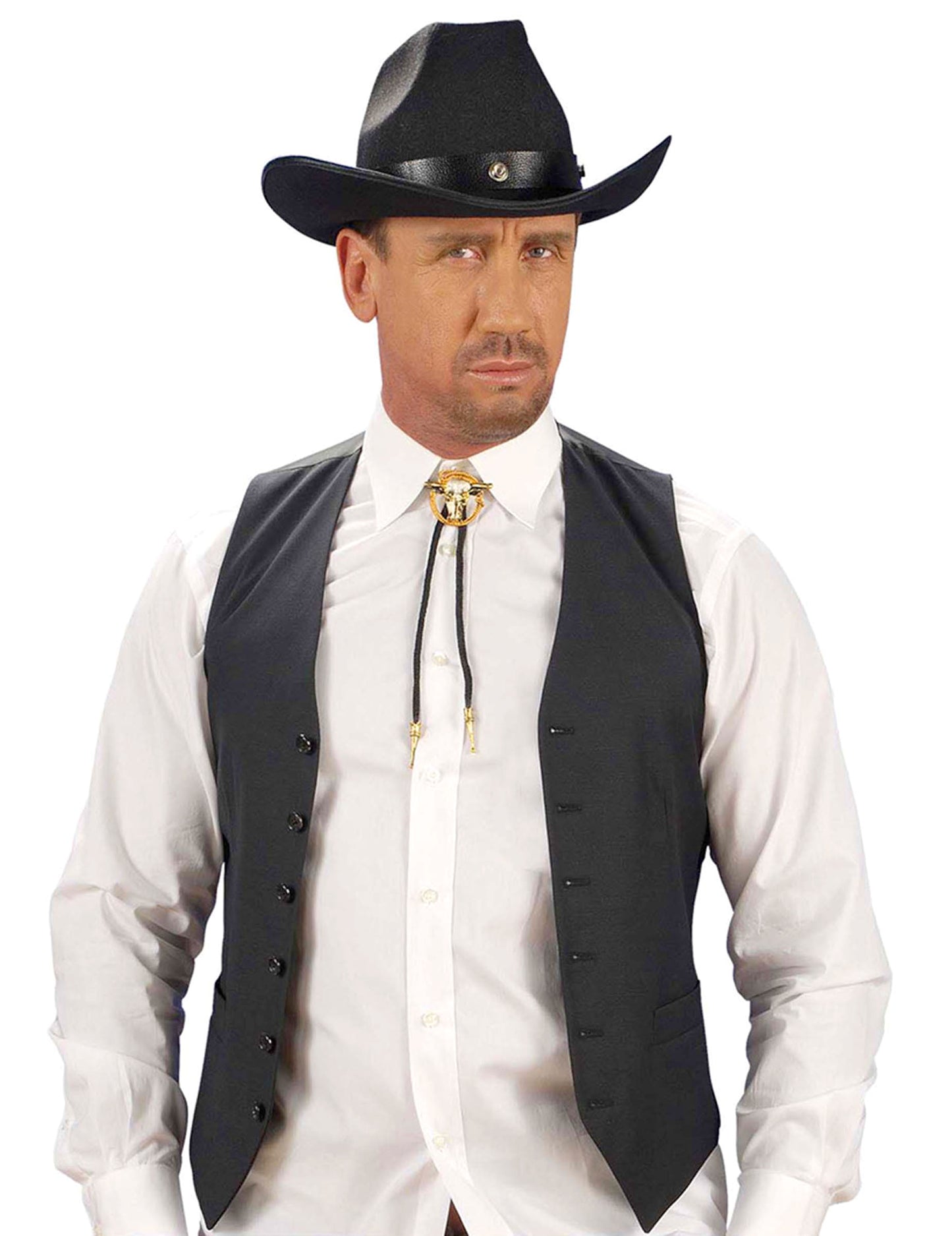 Cravată subțire de cowboy pentru adult, neagră și aurie