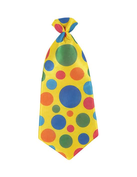 Cravată cu buline clovn pentru adult galben cu buline multicolore