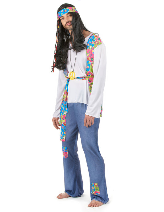 Vue de profil du déguisement hippie effet jean pour homme
