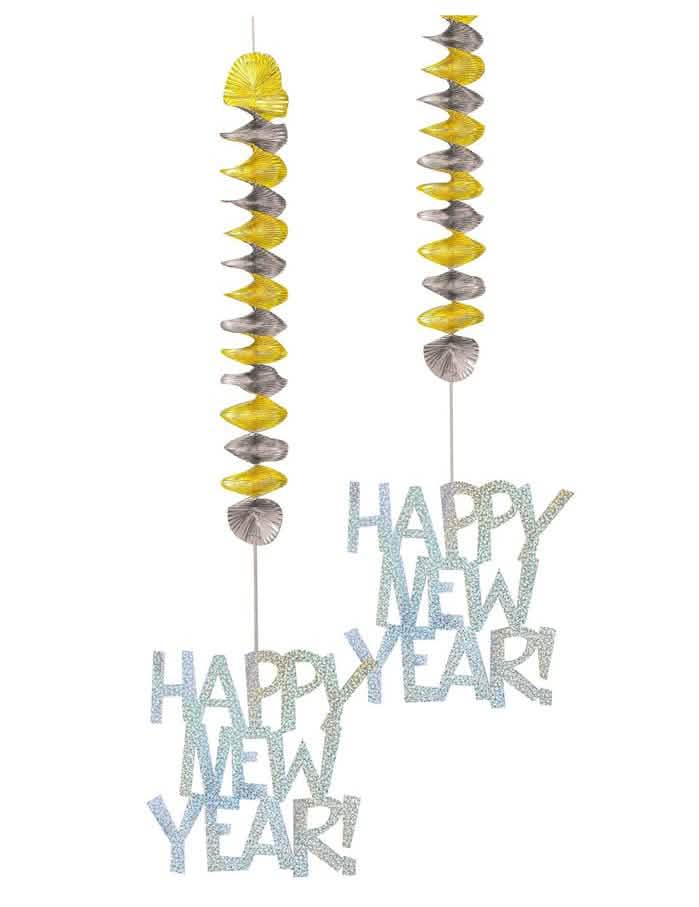 Decorațiune suspendată pentru anul nou Happy New Year pentru petrecere auriu și argintiu