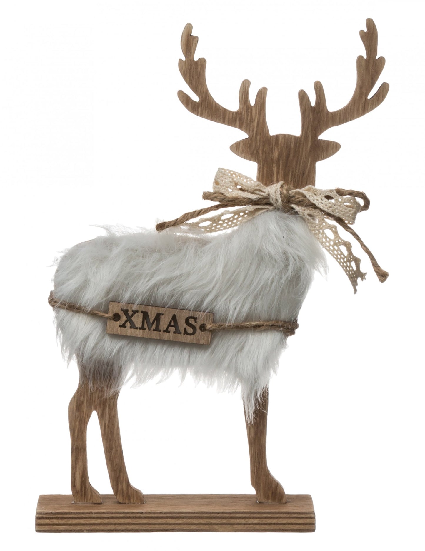 Decorațiune din blană de ren din lemn 21 x 15 cm Crăciun polar