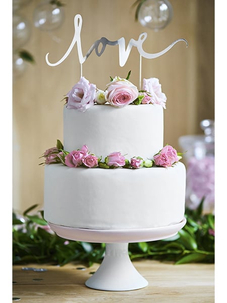 Decorațiune tip bețișor pentru tort love argintiu strălucitor