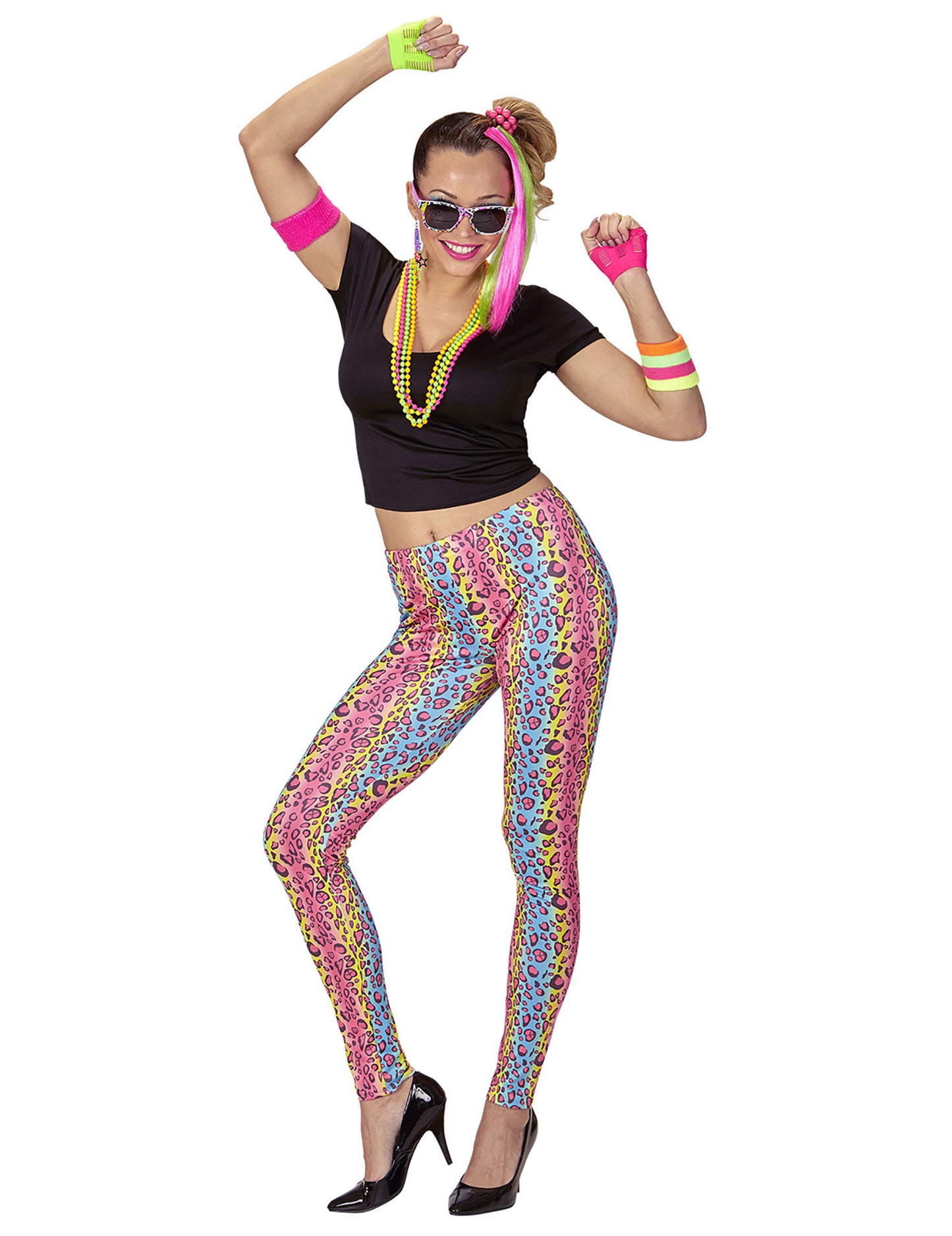 Femeia cu pantera multicoloră imprimată din anii 80