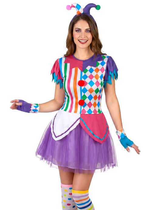 Costum de harlequin femeie pompos colorat