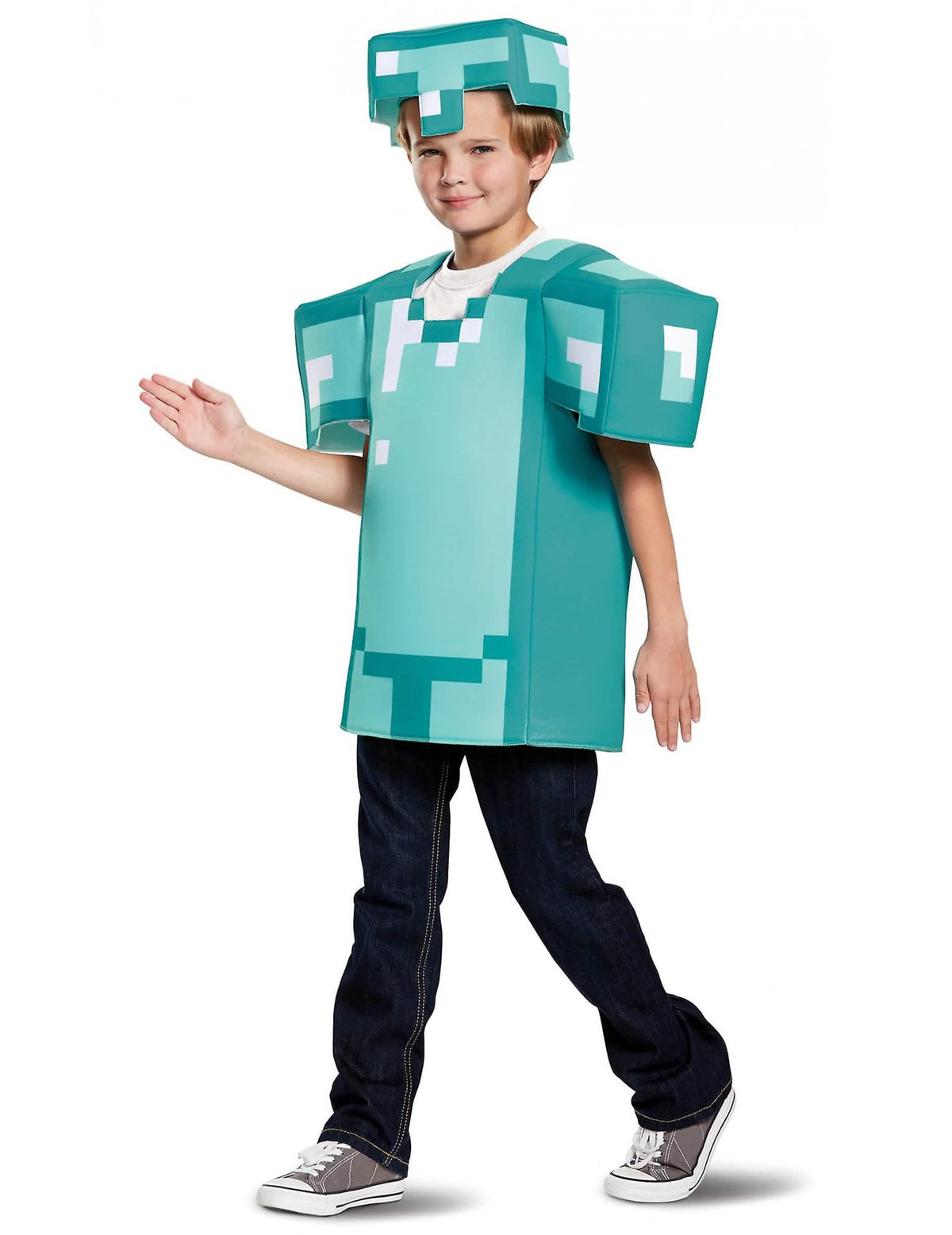 Vedere laterală a costumului armură Minecraft pentru copil