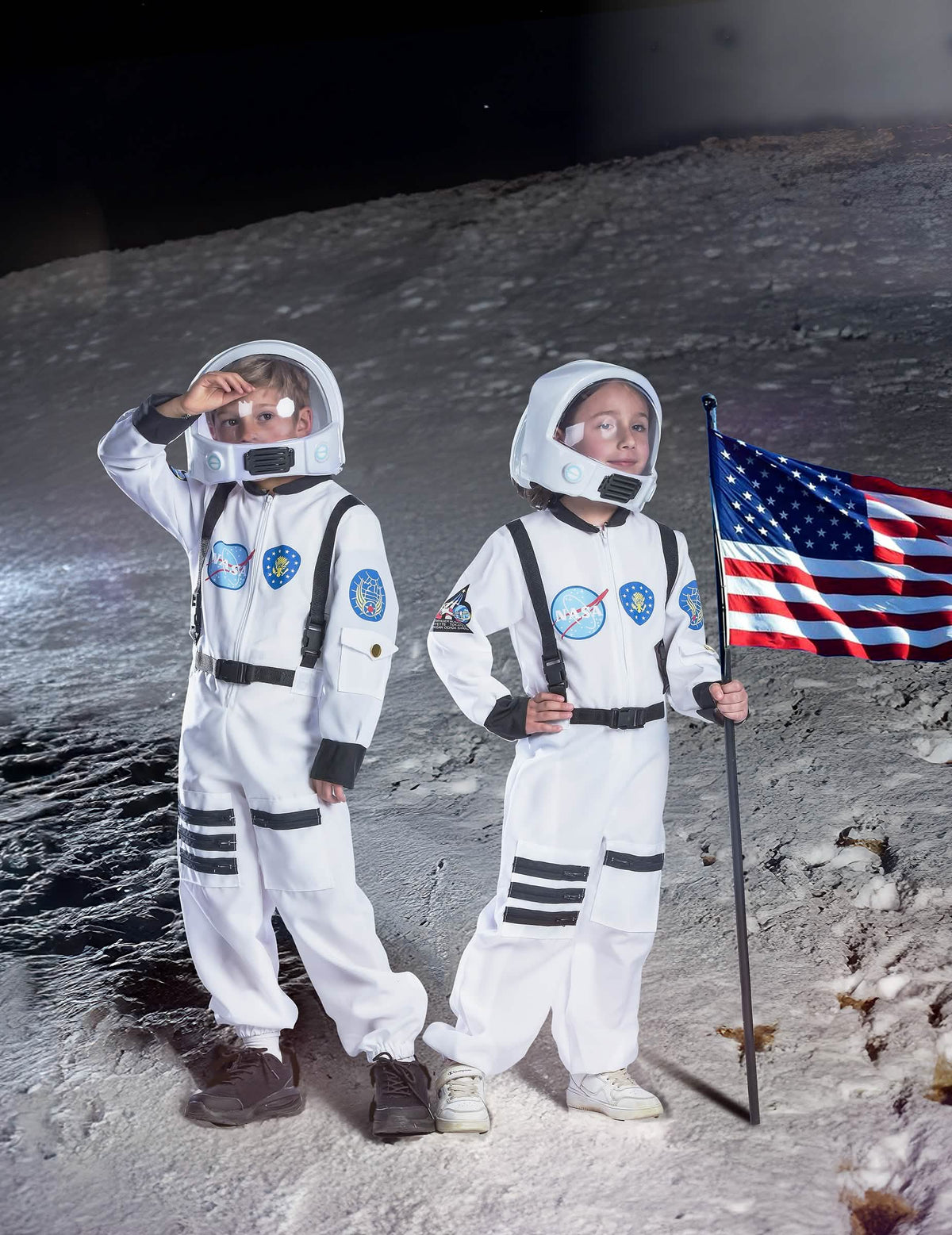 Decor pe lună cu steag al costumului de astronauți pentru copil