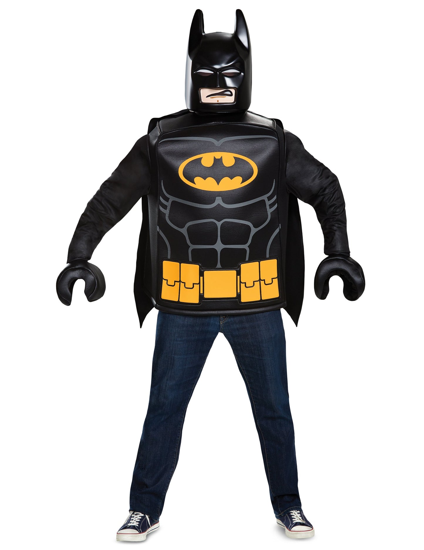 Costum Batman LEGO pentru adulți, negru și galben, cu mască și mănuși