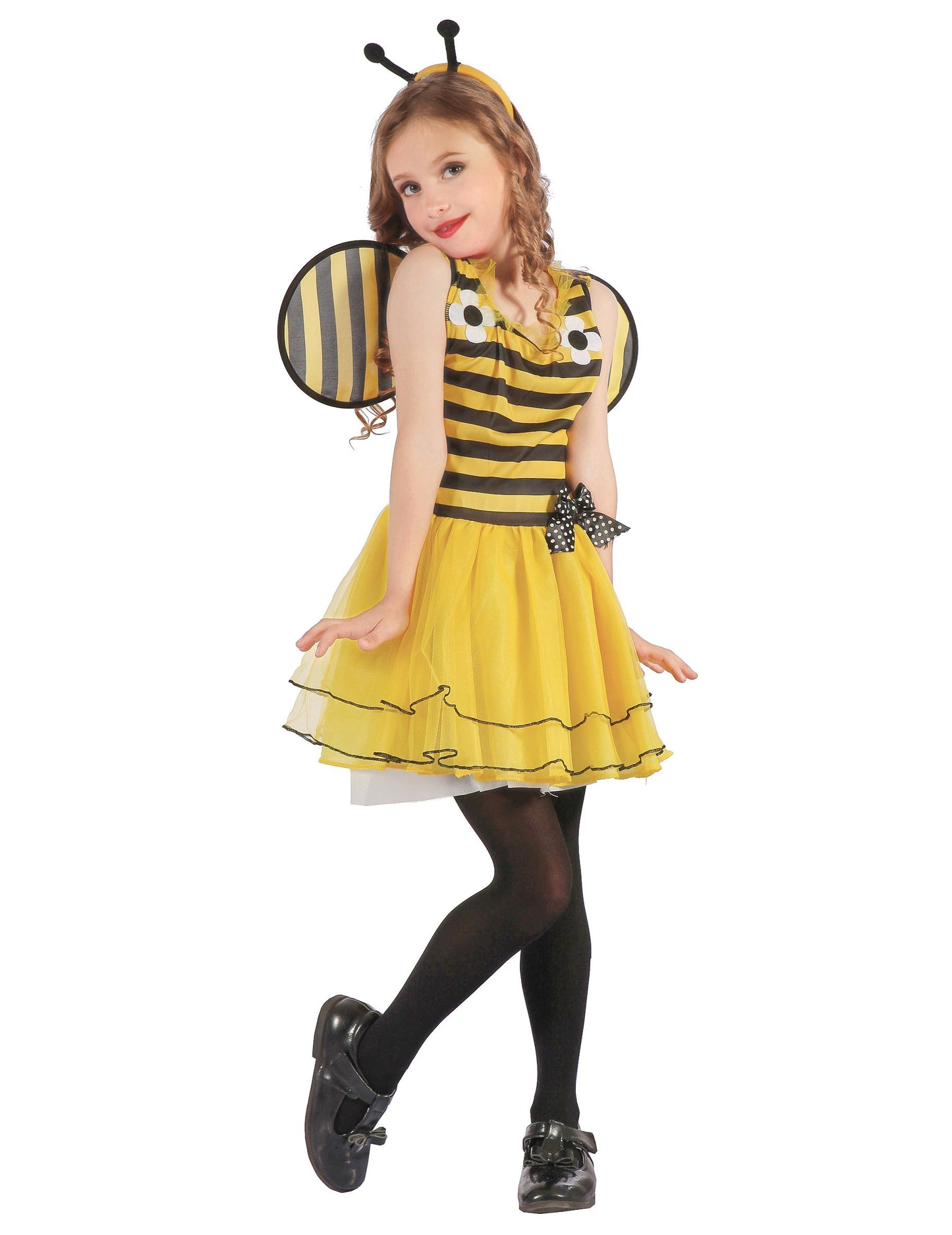 Déguisement bourdon fleurs pour fille jaune et noir avec ailes et serre-tête