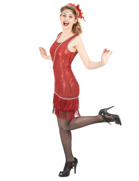 Costum Charleston cu paiete roșii pentru femeie