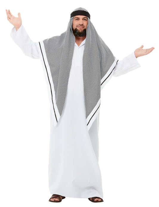 Vue d'ensemble de face du déguisement de cheikh pour adulte