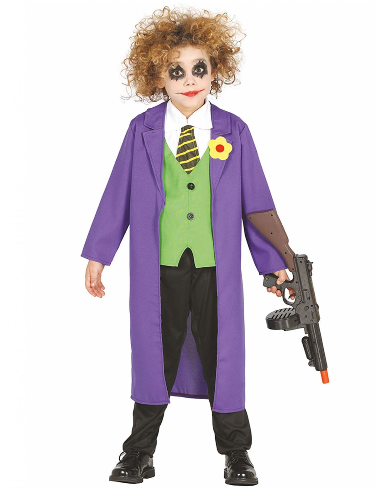 Costume de clovn joker nebun pentru copil mov și verde cu vestă lungă