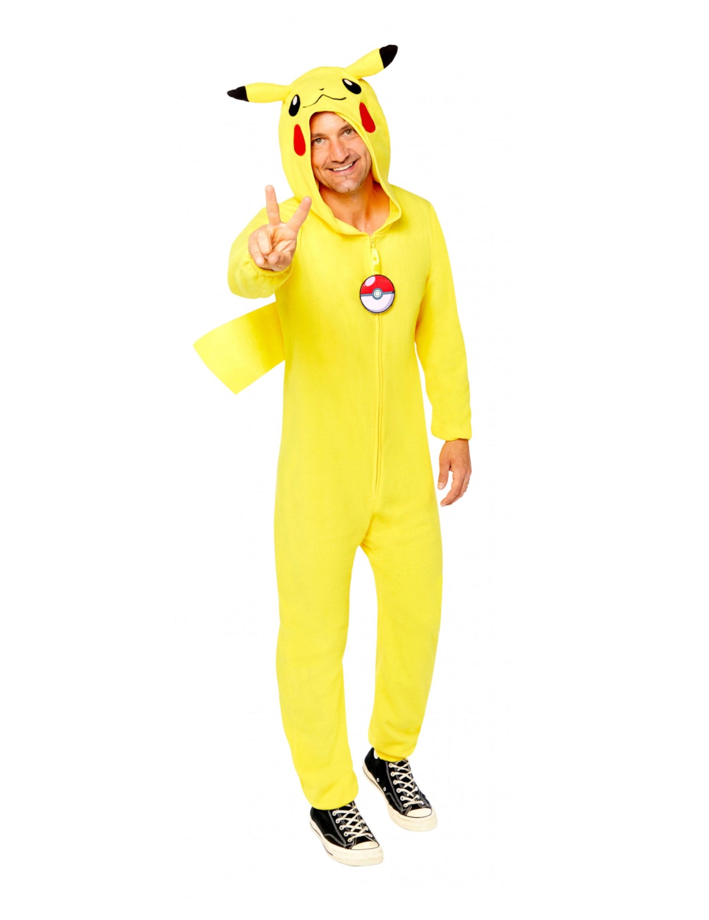 Costum combinație Pikachu Pokémon pentru adult, galben, cu glugă și Pokéball