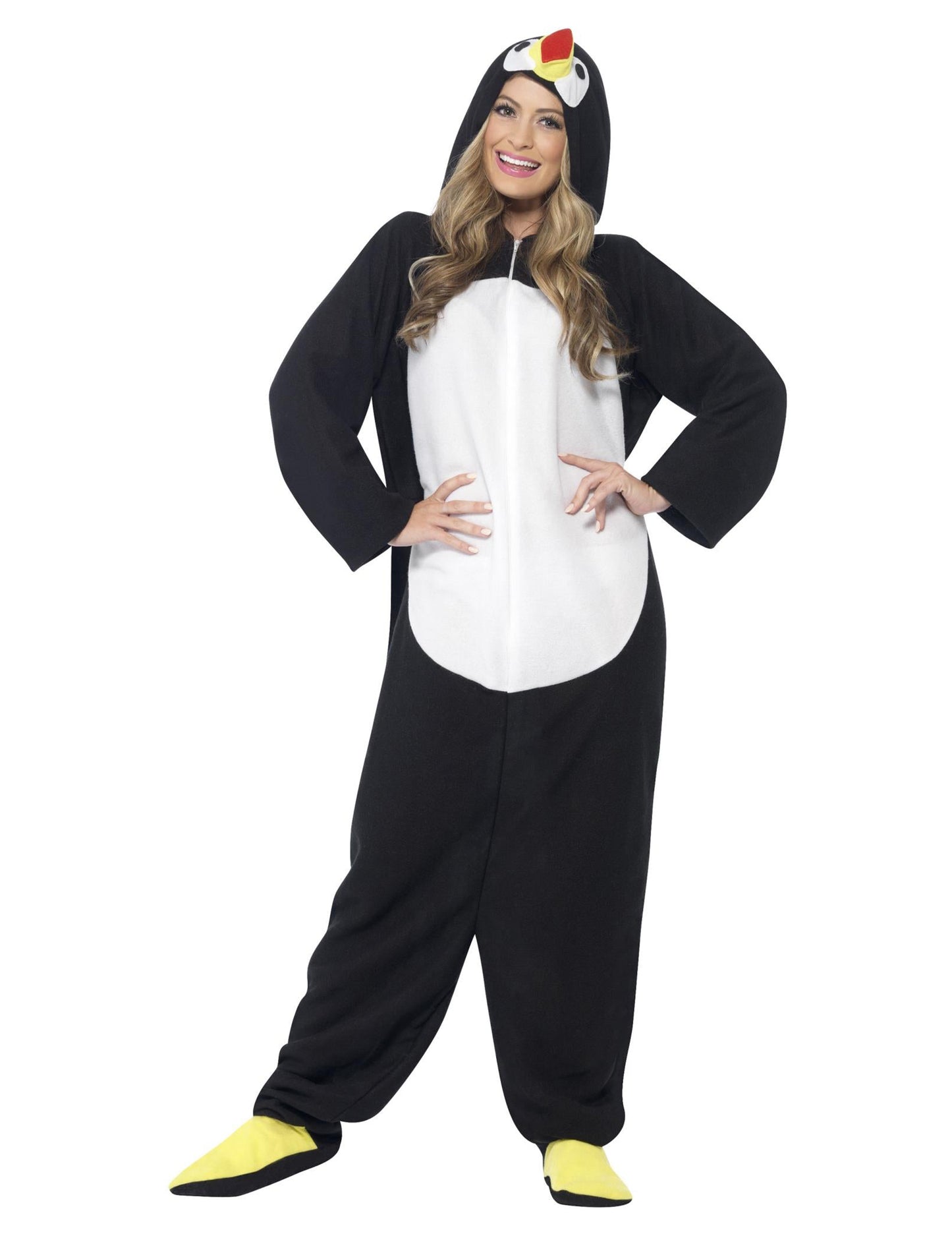 Costum combinat de pinguin cu capotă pentru adulți