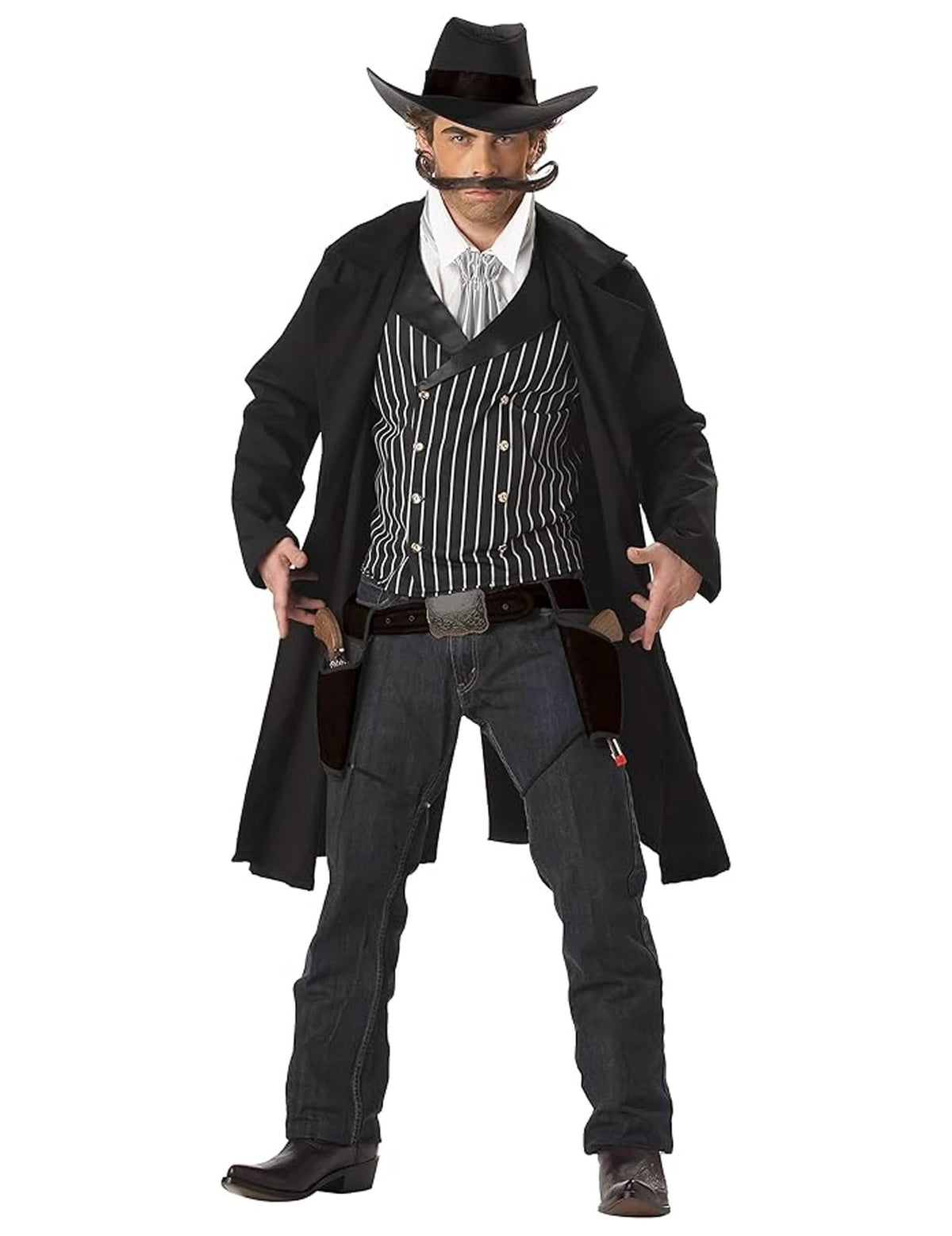 Costum de cowboy Santa Maria pentru bărbat negru cu palton lung și pălărie