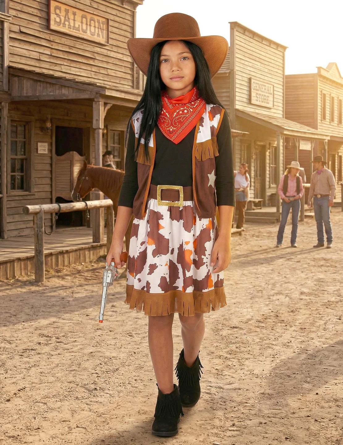 Poziționat frontal într-un decor western al costumului de cowboy din vest