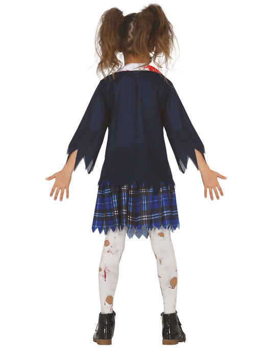 Vue de dos du déguisement d'écolière zombie pour fille