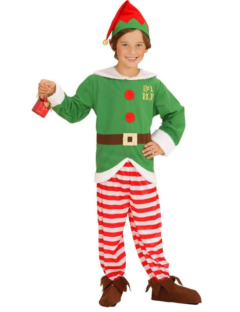 Costum de elf în dungi de crăciun pentru copil verde și roșu cu bonetă