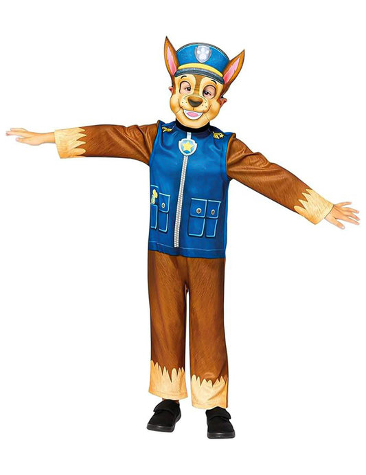 Vue de face du déguisement et masque Chase Pat'Patrouille