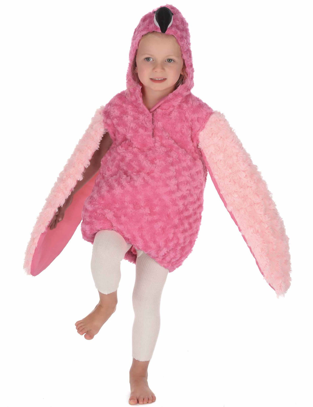 Pe un picior din costumul flamingo pentru copil