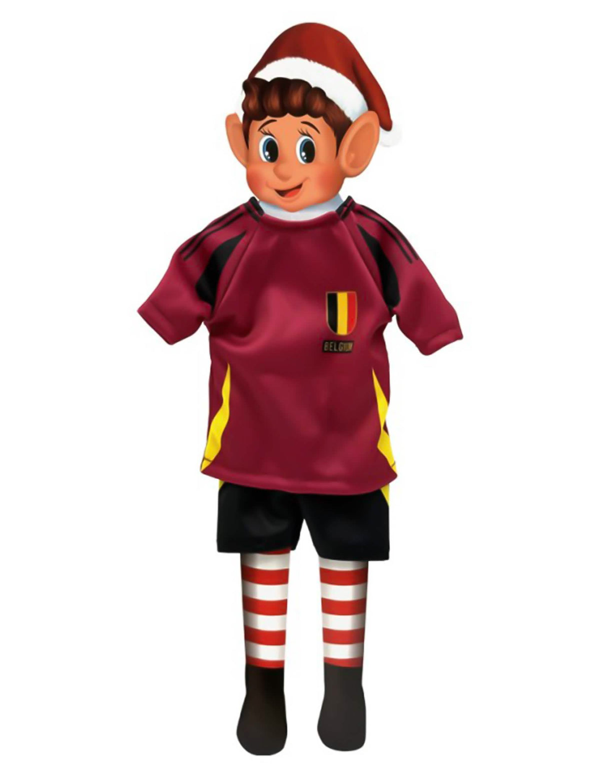 Costum de fotbalist echipa belgia pentru păpușă spiriduș ștrengar roșu și negru cu emblemă