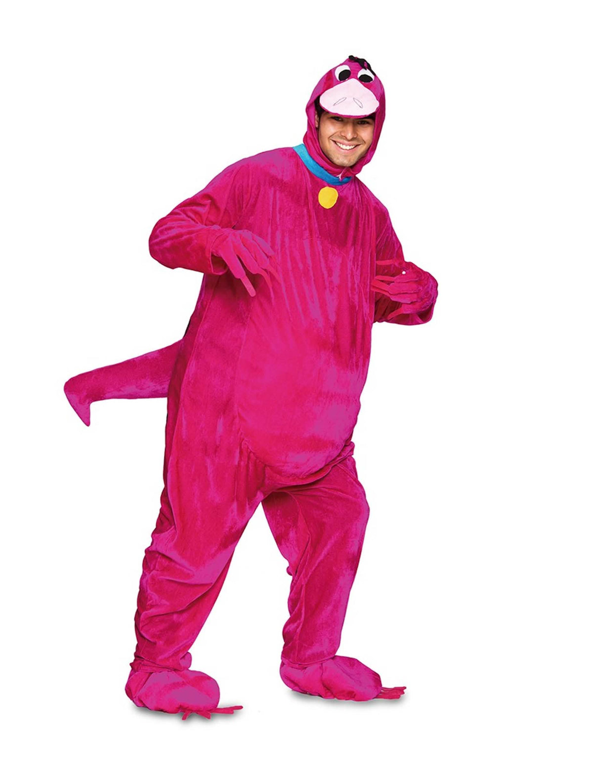 Costum de dinozaur drăguț pentru adult roz cu cagulă și coadă