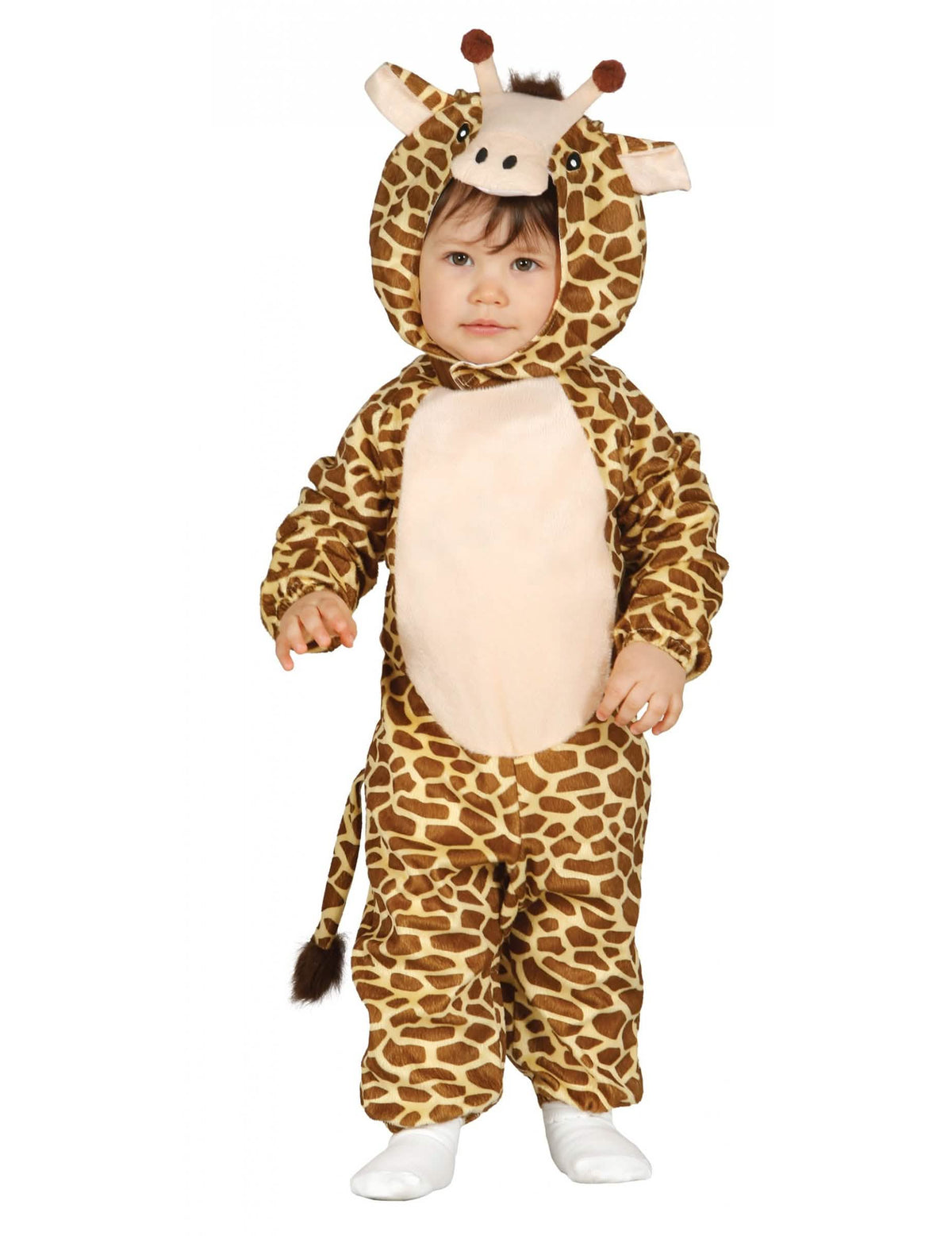 Costum de girafă pentru bebeluș maro și bej cu pete și glugă
