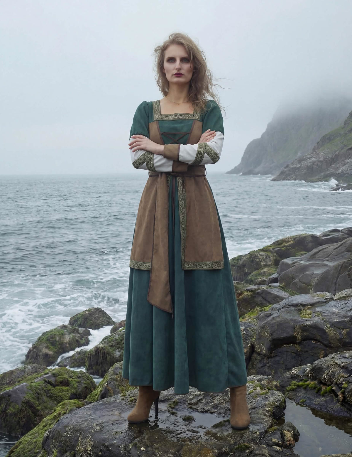 Vedere din față a costumului de războinică viking de lux pentru femeie