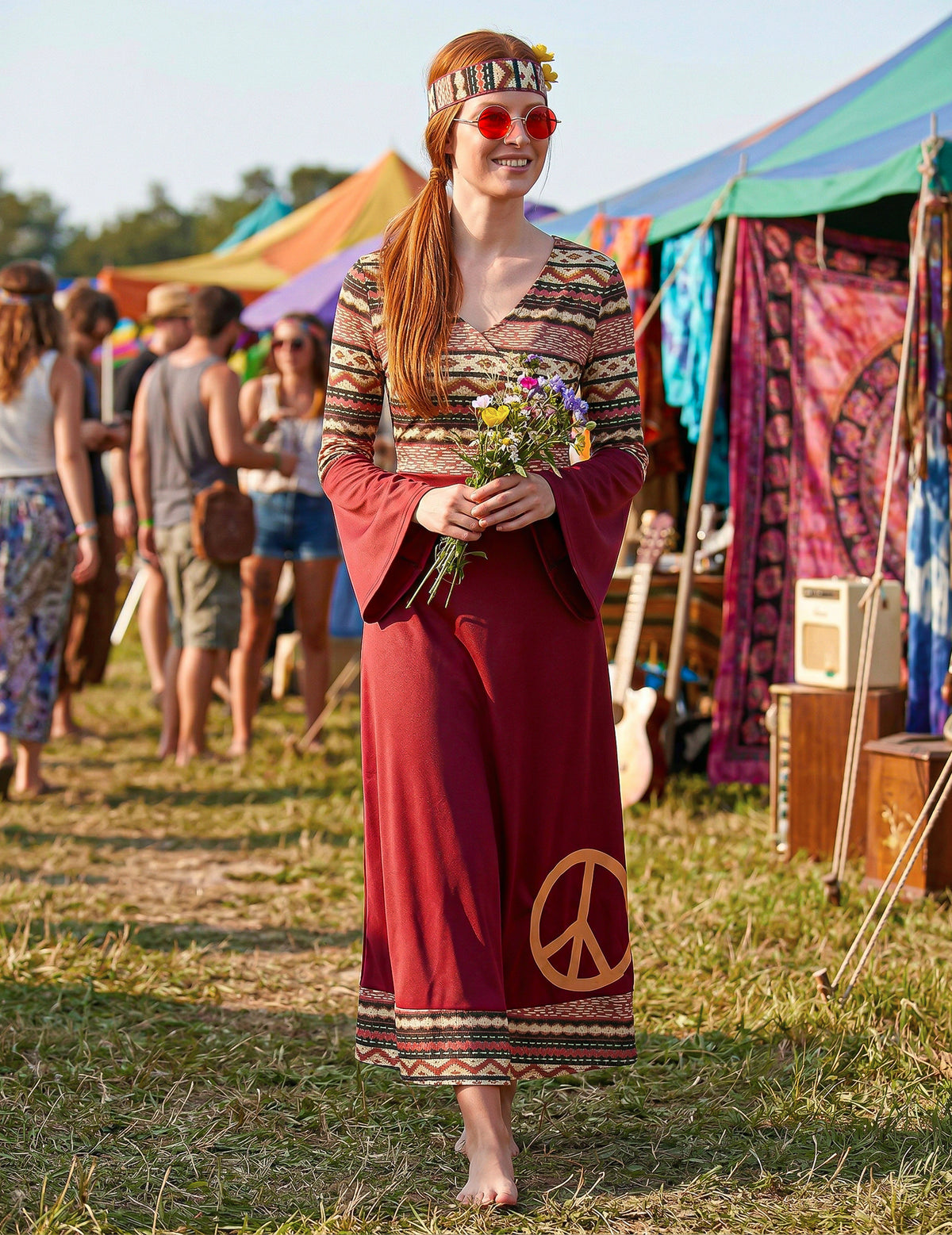 Costumul femeilor Hippie Bordeaux