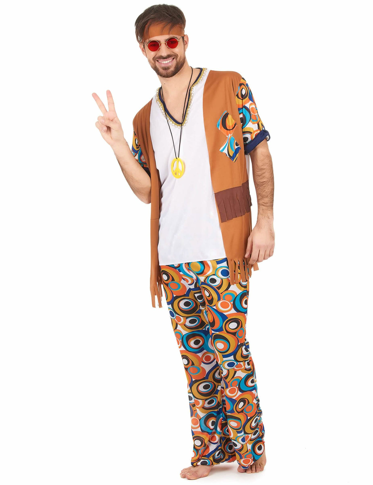 Vedere de ansamblu a costumului hippie cu motive rotunde pentru bărbat