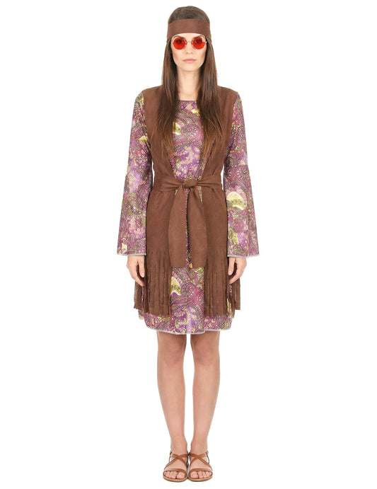 Vue de face du déguisement hippie motif paisley pour femme