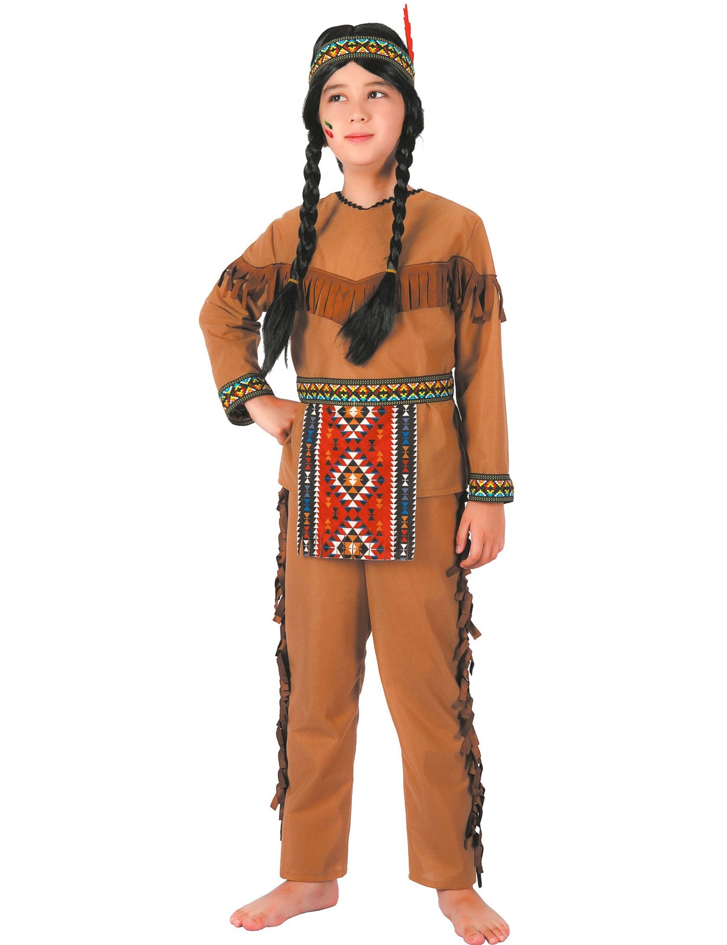 Costum indian pentru băiat, maro, cu franjuri