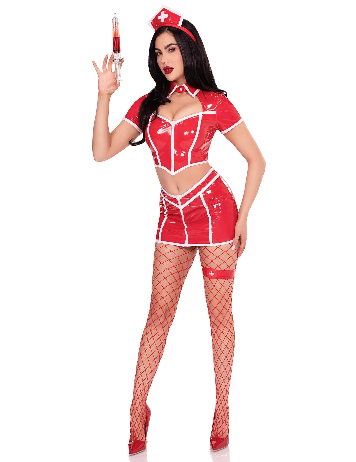 Costum sexy de asistentă roșie pentru femei