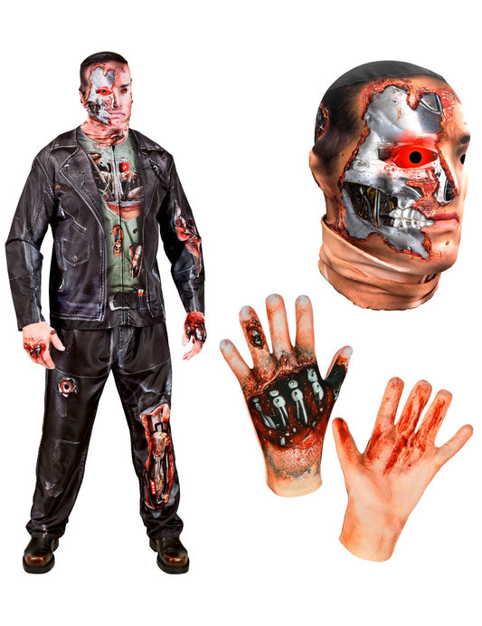 Détails du masque et des gants du déguisement intégral cyborg